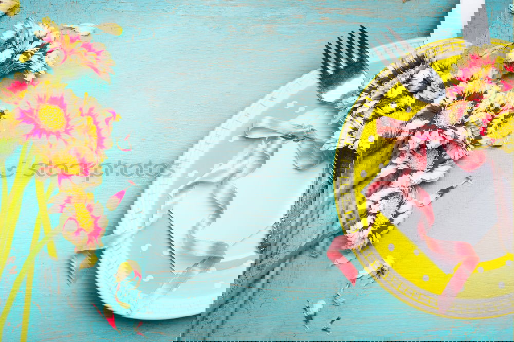 Image, Stock Photo Beautiful table setting with flowers, plates, cutlery and paper card
