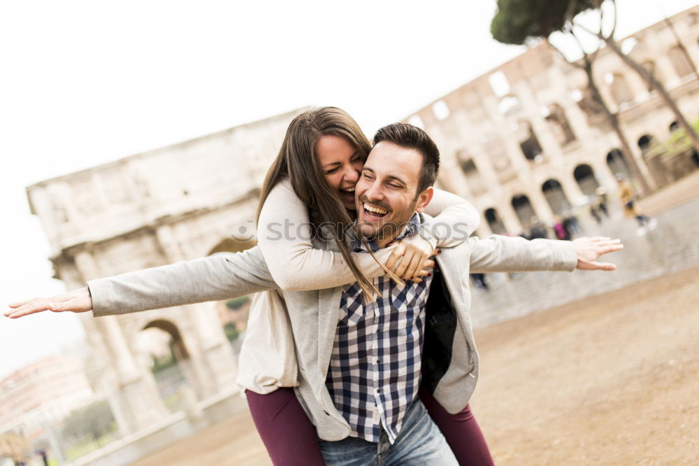 Similar – young cheerful couple taking a selfie