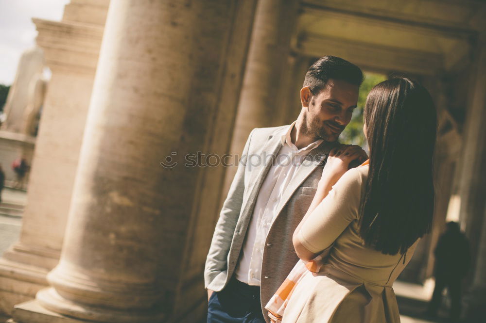 Similar – Image, Stock Photo Smiling couple of lovers having fun.