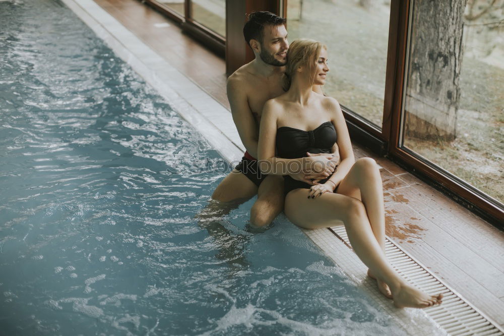 Similar – Image, Stock Photo Woman with orange swimsuit in pool