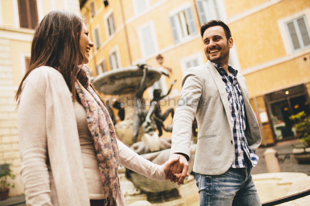 Similar – Image, Stock Photo Smiling couple of lovers having fun.