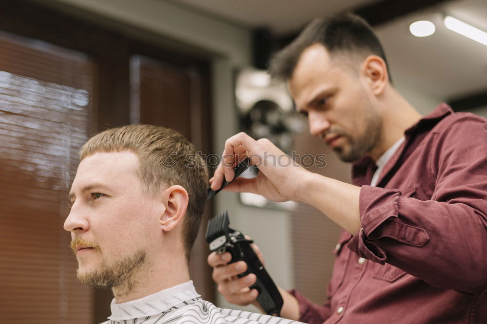 Similar – Image, Stock Photo Barber using grooming machine