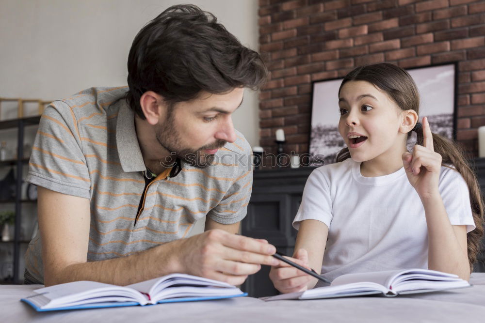 Similar – Image, Stock Photo Teenagers sitting by a blackboard at school