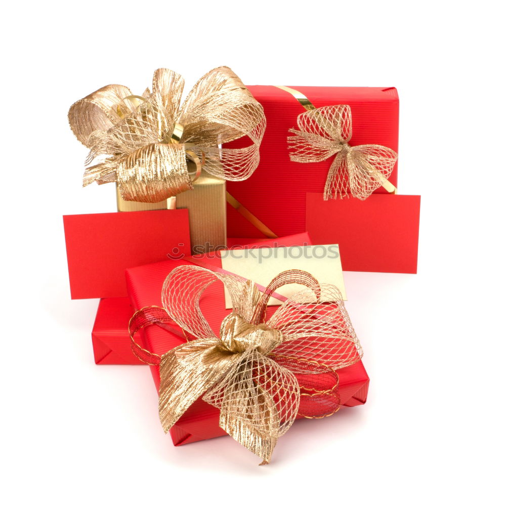 Image, Stock Photo Gift box, wrapped in recycled paper and red bow