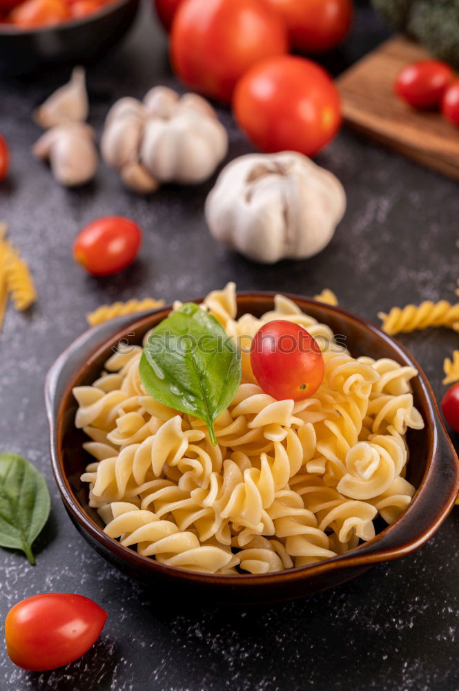 Similar – Image, Stock Photo Spaghetti pasta with tomato sauce, basil and cheese