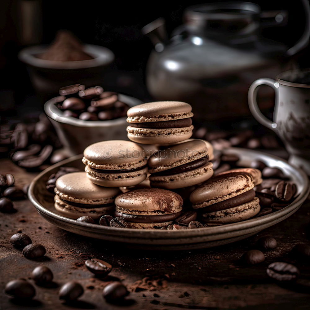 Similar – Image, Stock Photo Chocolate, coffee and vanila macarons