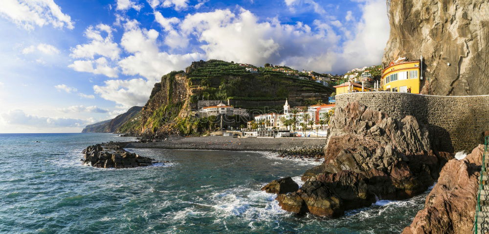 Similar – Image, Stock Photo Aerial view of small haven of Amalfi village with turquoise sea and colorful houses on slopes of Amalfi Coast with Gulf of Salerno, Campania, Italy.