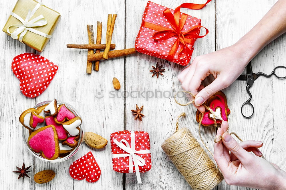 Similar – Image, Stock Photo Girl making Christmas ball pinning the sequins onto the ball