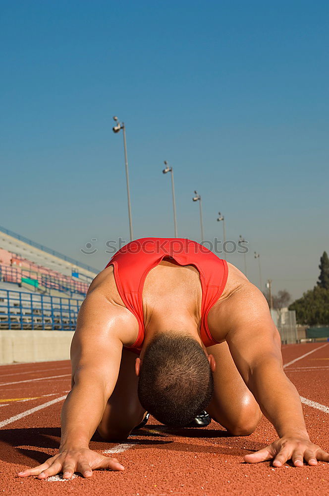 Image, Stock Photo Anonymous man warming up on stadium