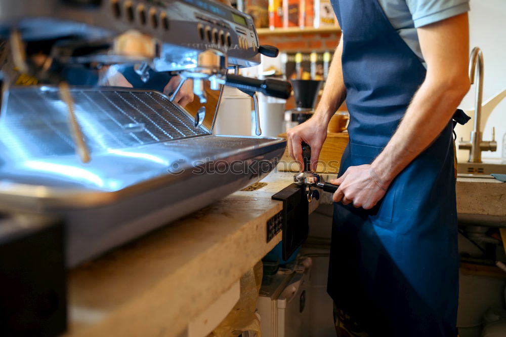 Similar – smiling Barista girl prepares coffee