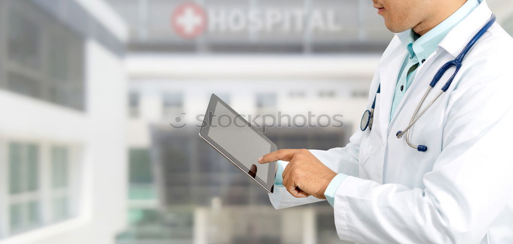 Similar – Image, Stock Photo Beautiful doctor writting on cellphone at hospital