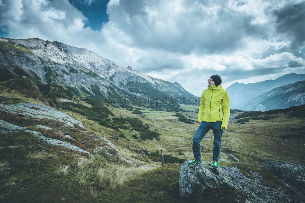 Similar – Image, Stock Photo Young woman crossing the Alps