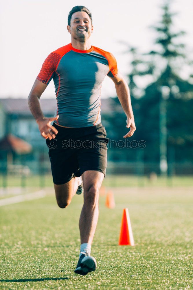 Similar – Disabled man athlete training with leg prosthesis.