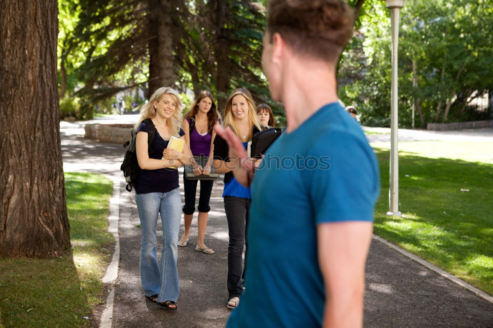 Similar – Image, Stock Photo Group of friends taking selfie in urban park