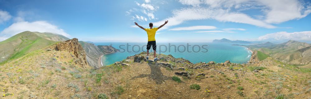 Similar – Image, Stock Photo Climber tip-toes on the edge.