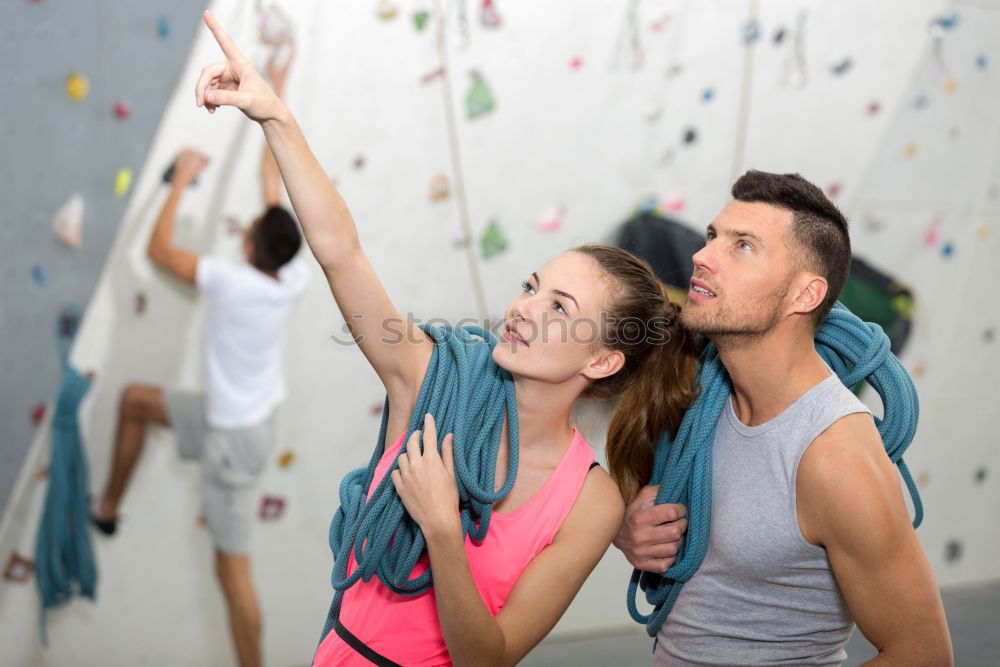 Similar – Sporty people cheering themselves in gym