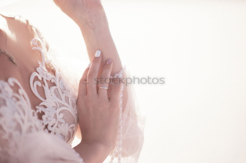 Similar – beautiful young woman with long flowing blond hair examines white wedding dress