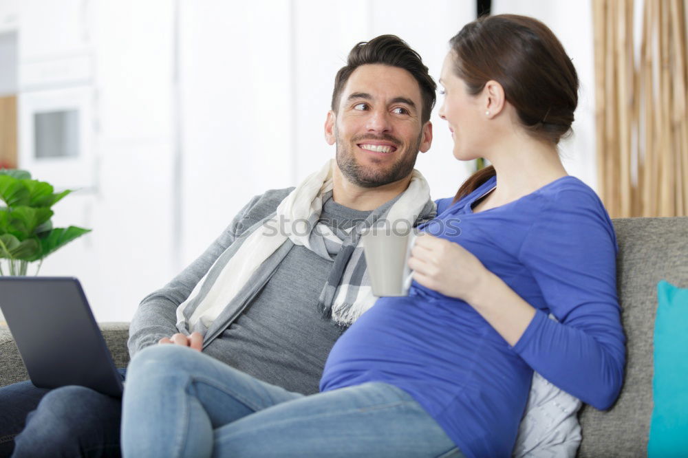 Similar – Image, Stock Photo Happy family in a urban park playing with tablet compute