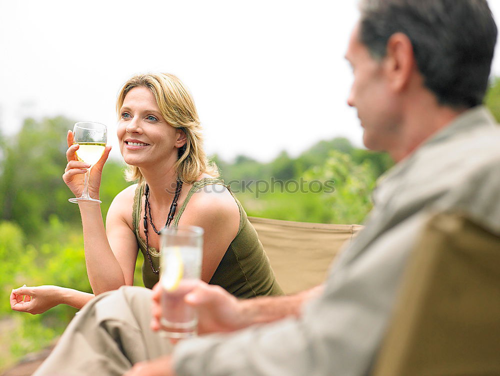 Image, Stock Photo man and woman doing wine tasting outside