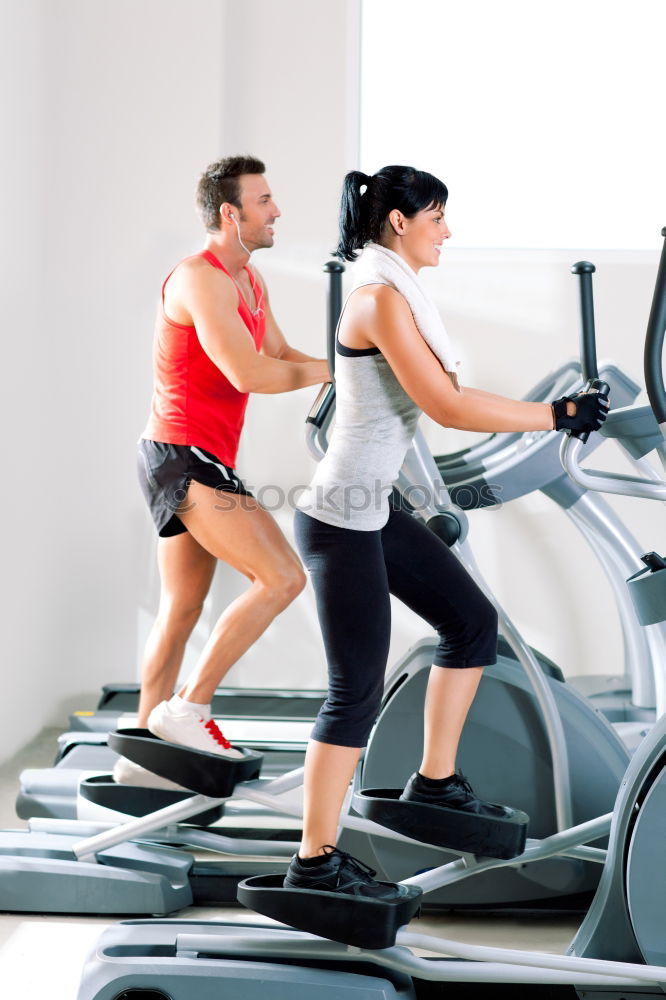 Image, Stock Photo People running over treadmill in a training session