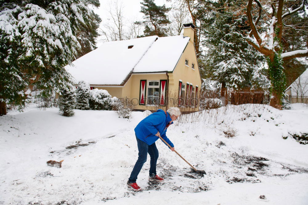 Similar – Image, Stock Photo kid girl helping to clean pathway from snow