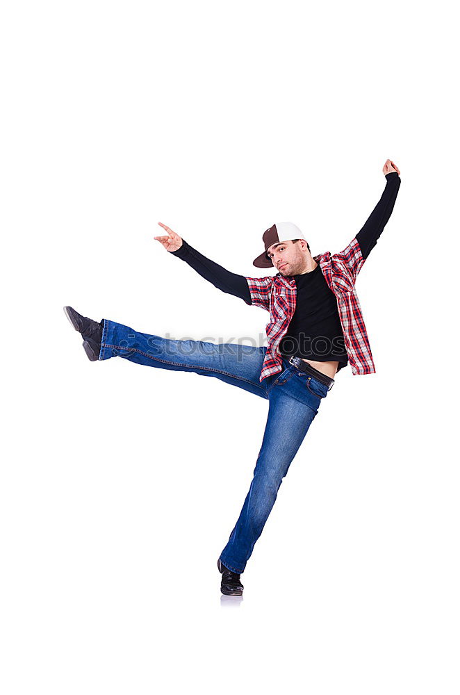 Similar – young man jumps into the air with three-coloured shadow