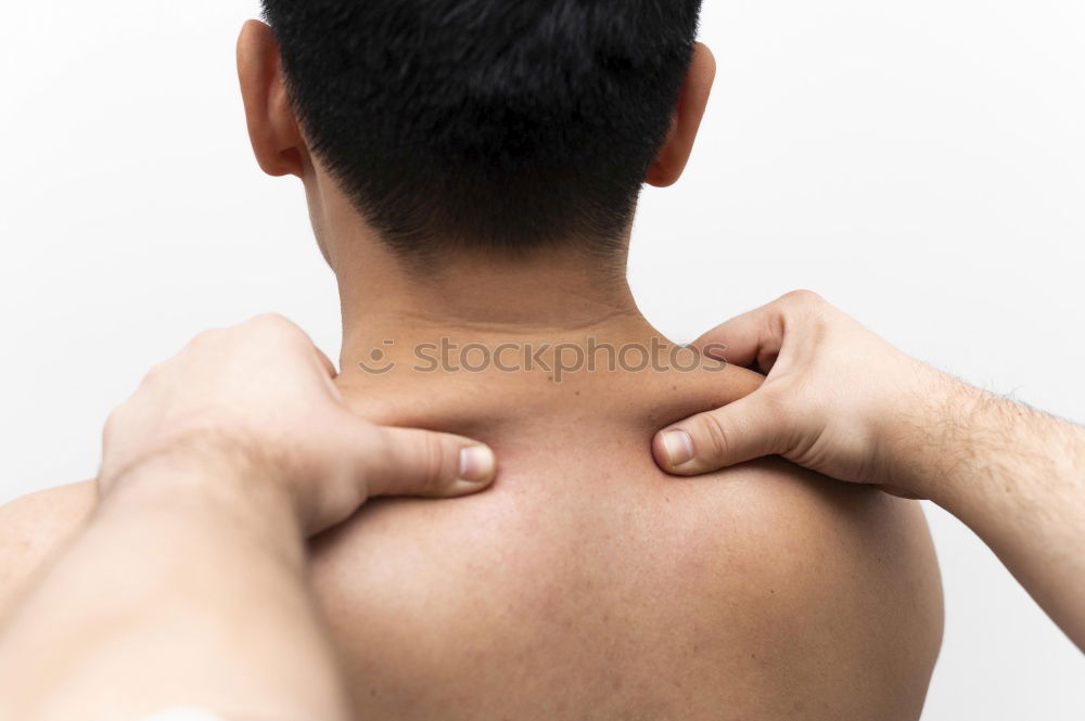 Similar – Image, Stock Photo Man suffering of trapezius muscle pain