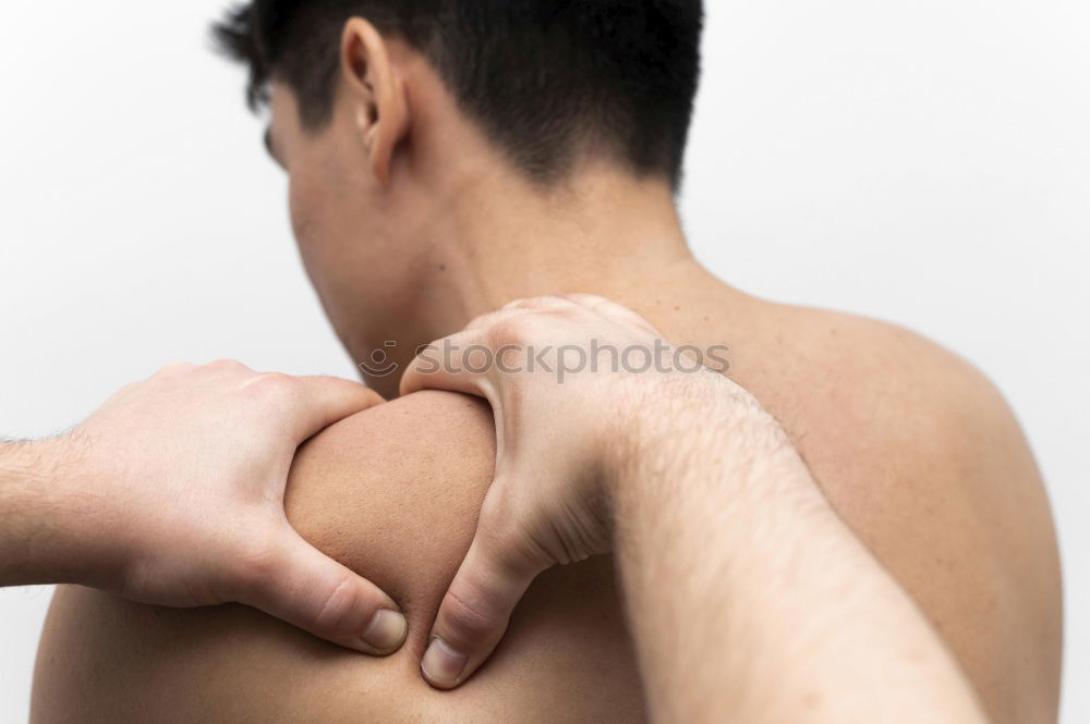 Similar – Image, Stock Photo Man suffering of thoracic vertebrae or trapezius muscle pain