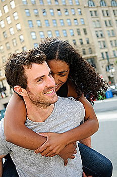 Smiling couple of lovers having fun.