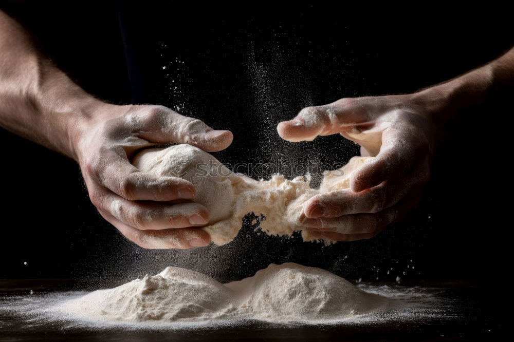 Similar – Image, Stock Photo white wheat flour in male hands, black background