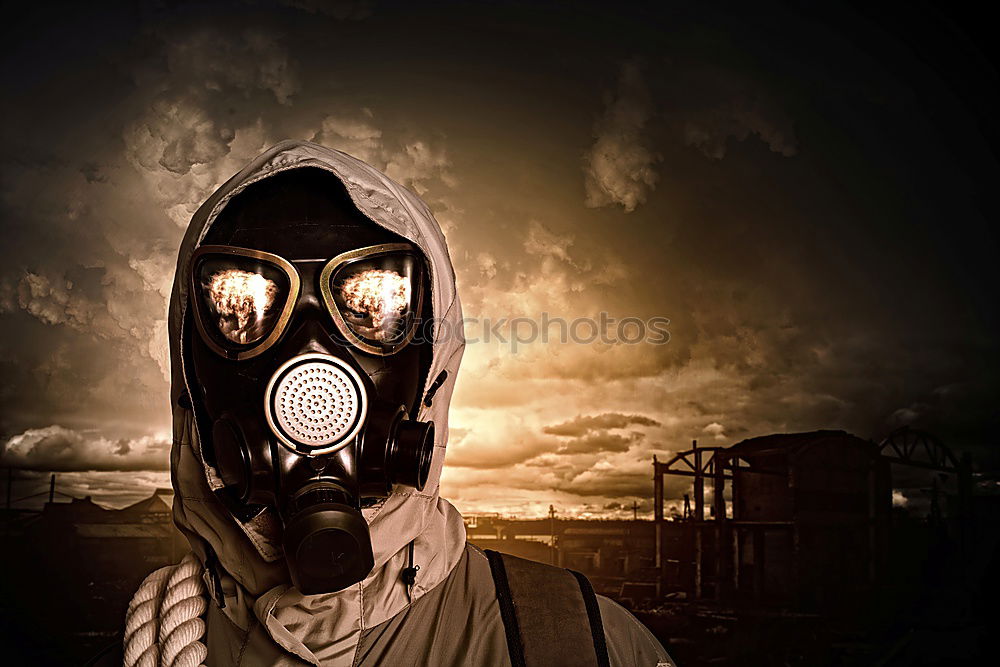 Image, Stock Photo portrait of a man in a gas mask and a hood