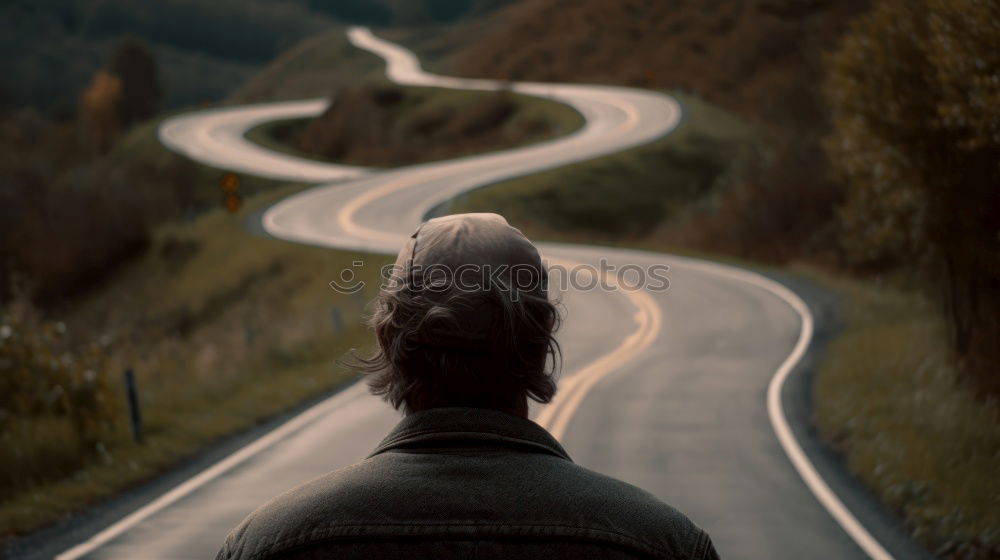 Image, Stock Photo Bearded man in hat on road