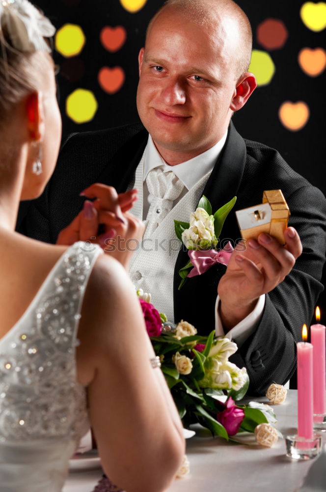 Similar – Image, Stock Photo Bride and groom enjoy a quiet moment together and a drink of white wine at their wedding reception