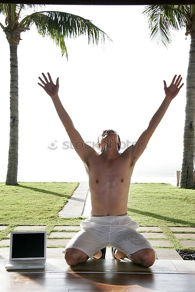 Similar – Image, Stock Photo Man doing yoga outdoors at home