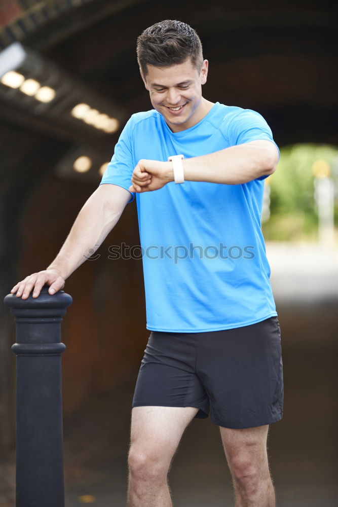 Similar – Image, Stock Photo sports man is taking brake at running track