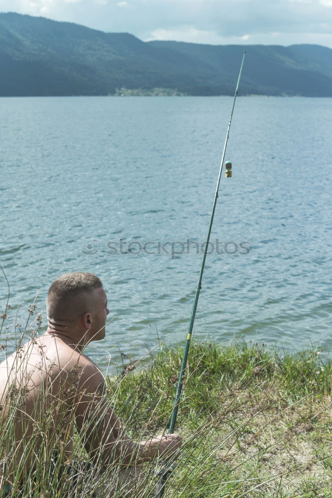 Image, Stock Photo Man on fishing with rod