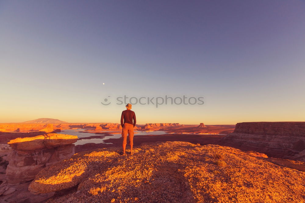 Similar – Image, Stock Photo Man with backpack walking in tropical desert