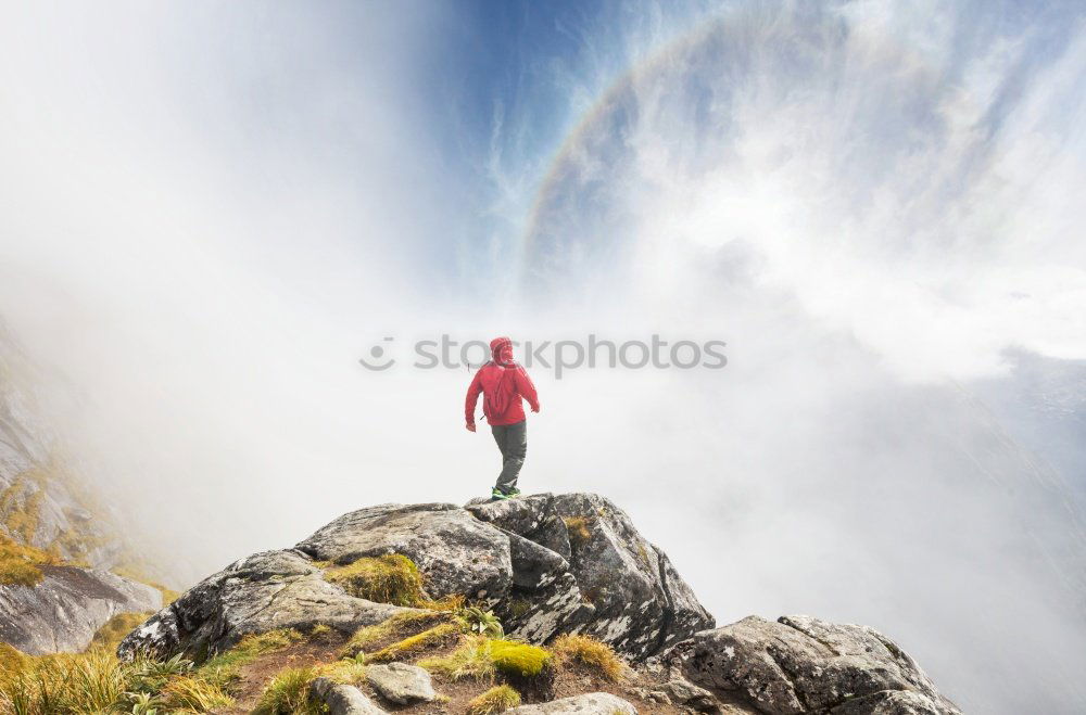 Similar – Image, Stock Photo Man on mountain viewpoint