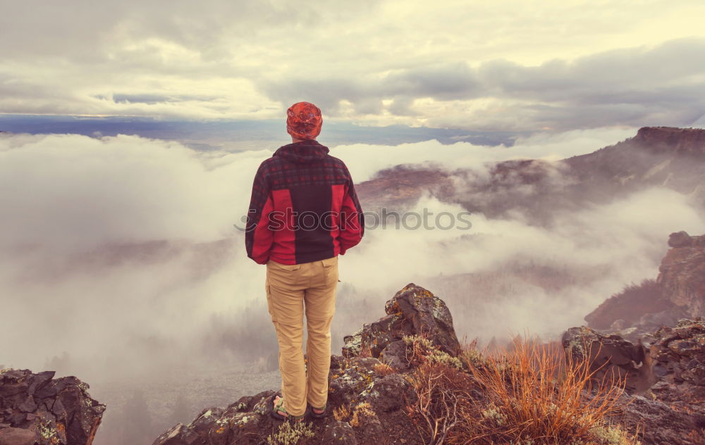 Similar – Image, Stock Photo Man on mountain viewpoint