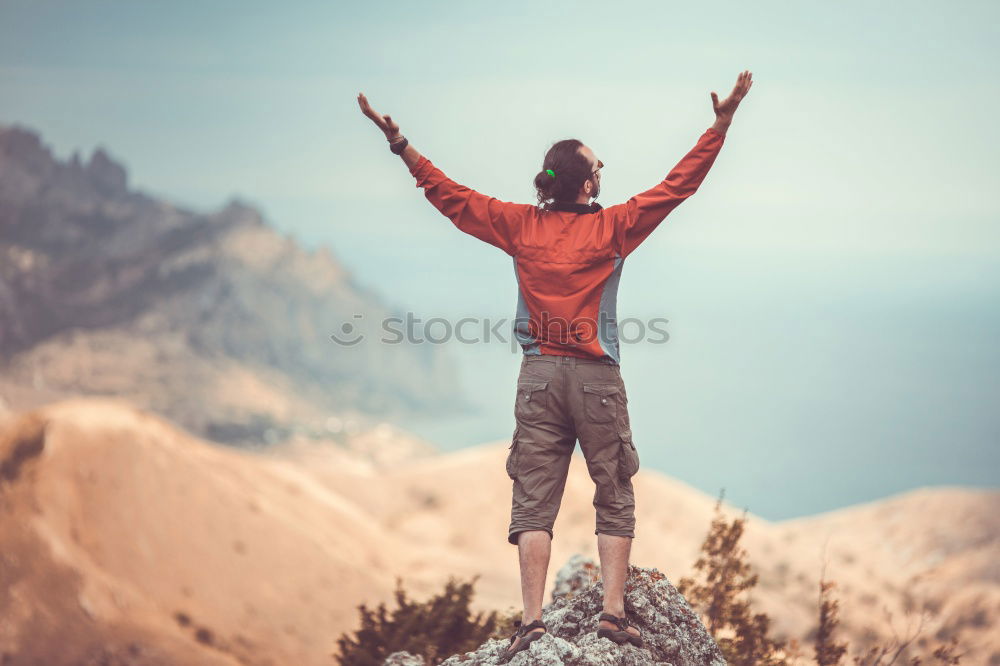 Similar – Image, Stock Photo Woman with camera on cliff