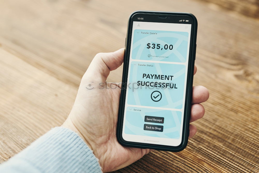 Image, Stock Photo Man paying with smartphone for online shopping. Paying using fast secure payment system. Paying bills using express payment technology. Ordering product online using smartphone. Confirmation payment successful displayed in store app