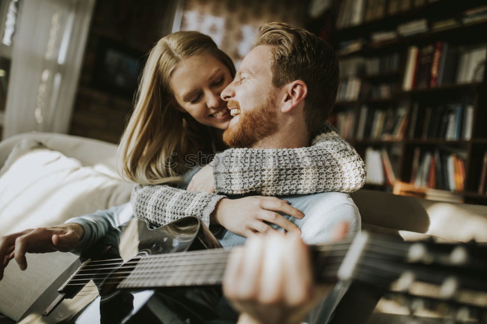 Similar – Image, Stock Photo Smiling couple of lovers having fun.