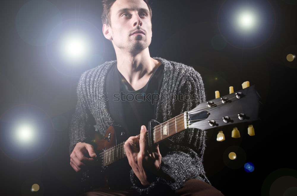 Image, Stock Photo outdoor photo session with a bass player and his instruments