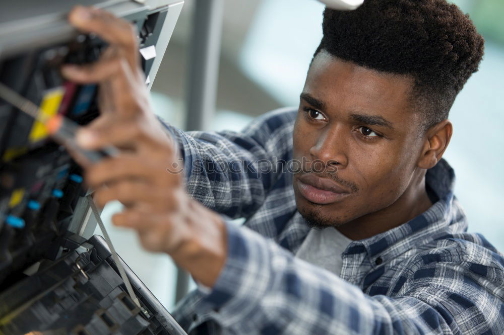 Similar – Image, Stock Photo Barber using grooming machine