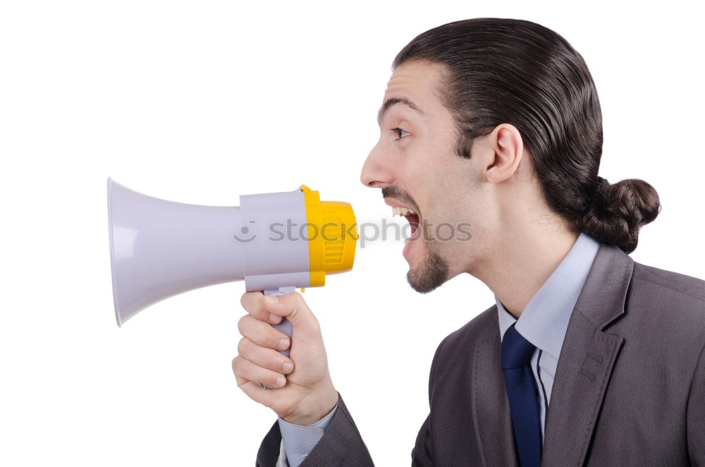 Similar – Image, Stock Photo Woman in warning vest making announcement with megaphone