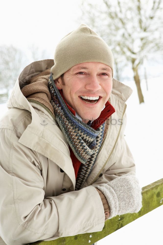 Similar – Image, Stock Photo laughter, closed eyes, winter, red lips