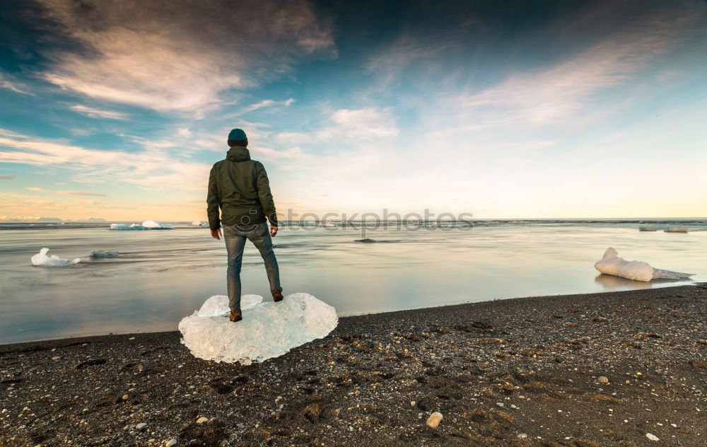 Image, Stock Photo Hike over the frozen Müggelsee lake