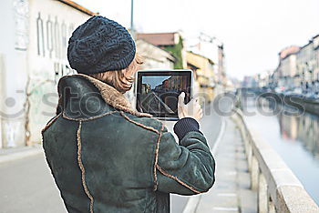 Similar – Image, Stock Photo Laughing woman with camera