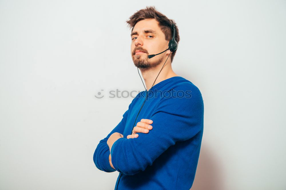 Image, Stock Photo Man with mustache talking on the phone.