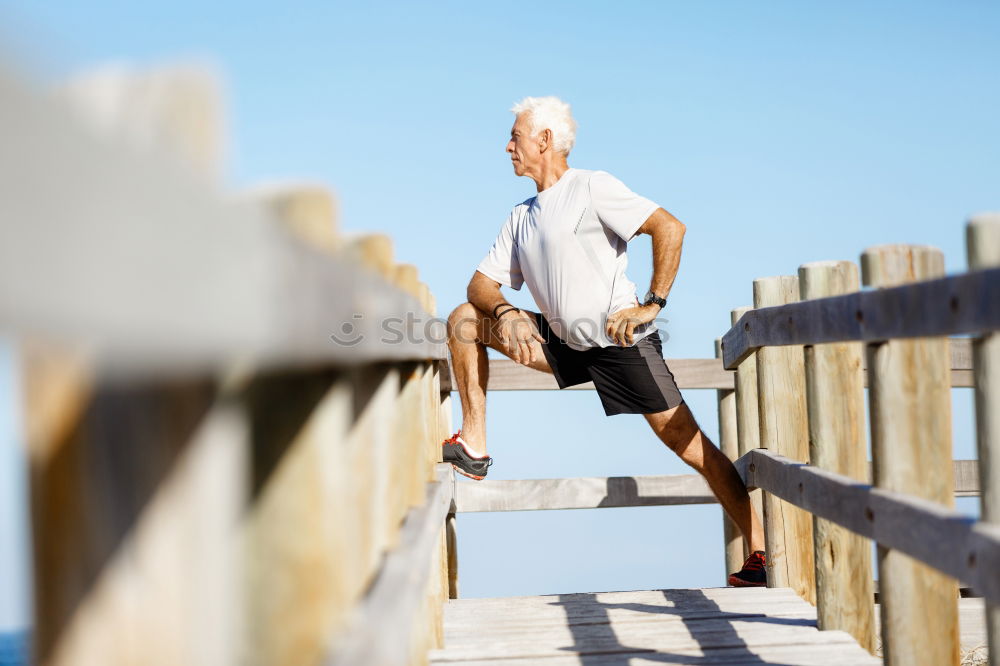 Similar – Image, Stock Photo Portrait senior man walking with his bicycle next to the sea